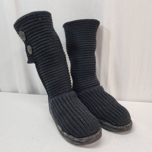 UGG Australia Size 6 Women’s Black Cardy Knit Button Boots - Picture 1 of 9